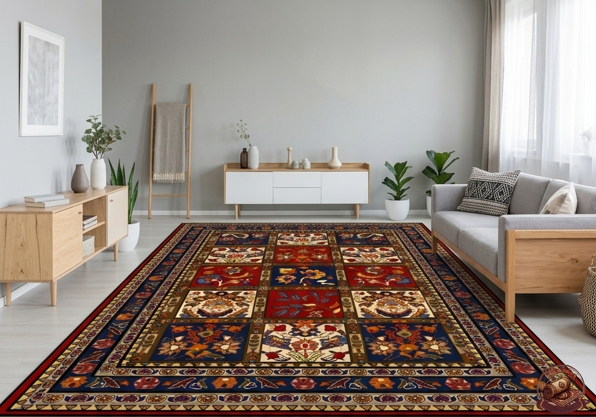 فرشینه مخمل طرح ابریشم خشتی ضد لغزش کدA140