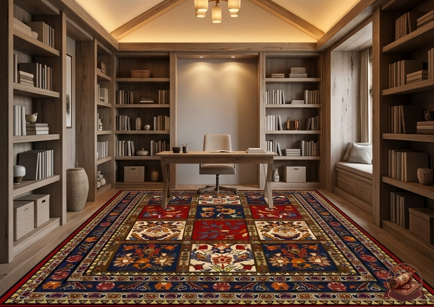 فرشینه مخمل طرح ابریشم خشتی ضد لغزش کدA140 - تصویر 2