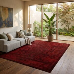 فرشینه قرمز تیره مخمل شنل ترک موجود در ابعاد مختلف کد 4827